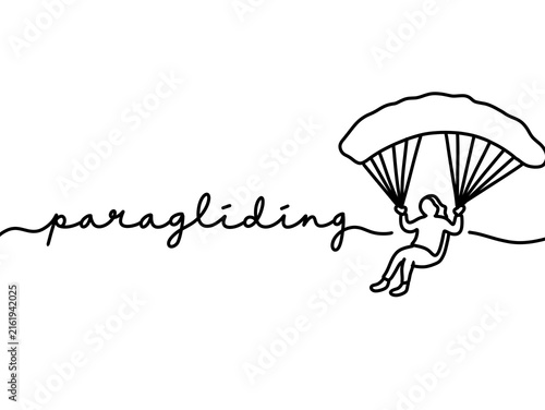 Minimalist line drawing of a paraglider with handwritten text