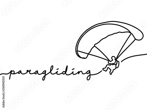 Minimalist line art of paragliding with handwritten typography