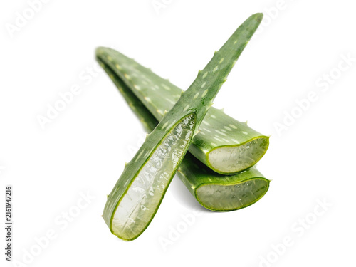 Fresh Cut Aloe Vera Leaves Gel Black Background