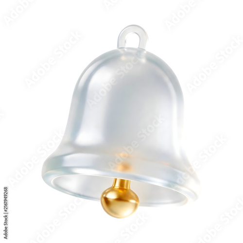 Elegant 3D glass bell icon with a golden center for notifications isolated on white, transparent background