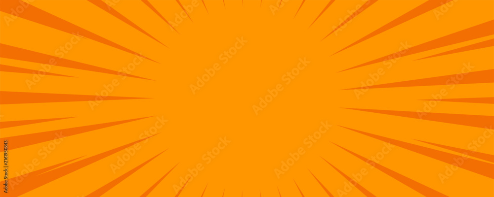 Fototapeta premium Orange comic book background with dynamic zoom speed lines manga style sunburst radial explosion effects bright pop art vector illustration template
