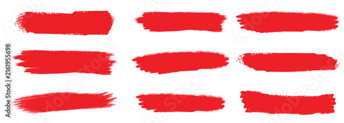 Red paint brush stroke set, dry ink smear texture collection