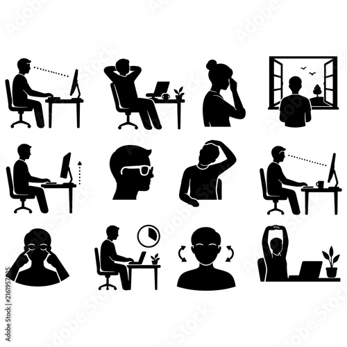 Business People Icon Set, Professional Worker and Office Employee Pictograms, Businessman and Woman Silhouette Figures, Workplace, Job, Computer and Education Vector Symbols