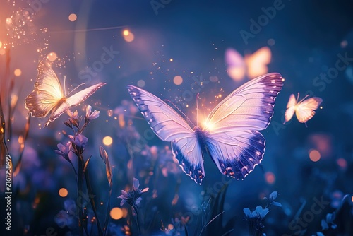 Glowing butterflies illuminate bright energy