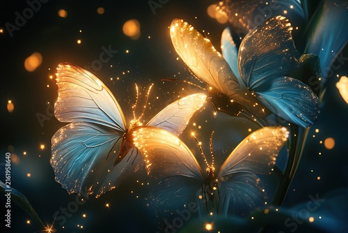 Glowing butterflies illuminate bright energy
