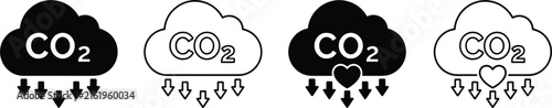 Obraz na płótnie Carbon dioxide reduction cloud vector icons set for environmental sustainability climate change mitigation and net zero emissions