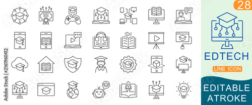 EdTech Line Icon Set – Educational Technology and Online Learning Editable Stroke Vector Collection