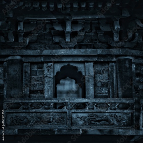 Canvas Print Exquisite brick carvings on ancient Chinese tower