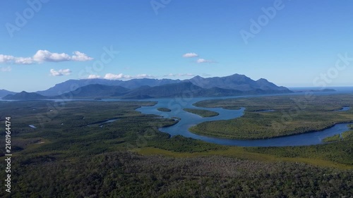 Drone view of tropical wetlands near Hinchinbrook Island