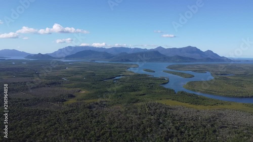 Aerial drone view of Hinchinbrook Channel in Queensland