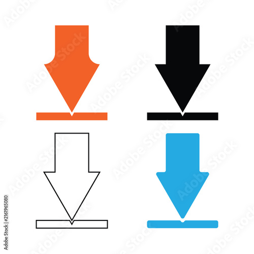 Set of download arrow vector icons in different styles isolated on white background