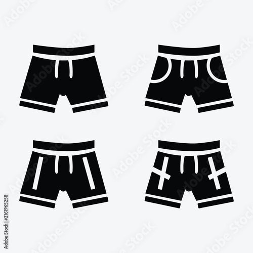 Set of men casual shorts and swim trunks vector silhouette icons isolated on background