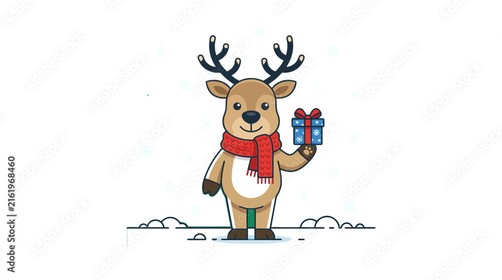Fototapeta premium Cute Reindeer with Christmas Gift Vector Illustration