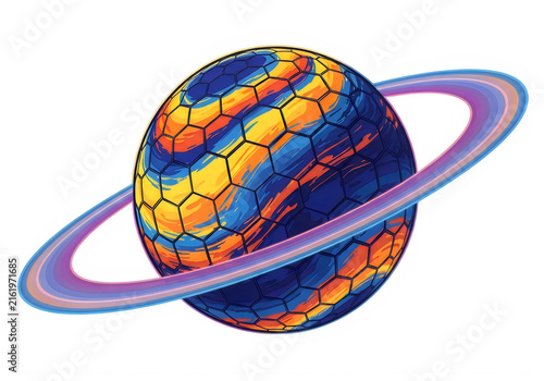 Colorful cartoon planet with rings illustration