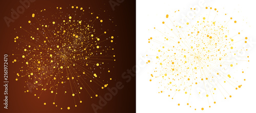 Abstract golden firework explosion or particle burst design elements on dark backgrounds