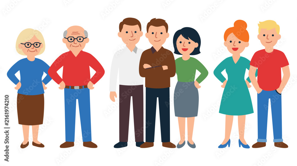 Fototapeta premium Multigenerational family portrait with diverse adult group standing together on isolated.