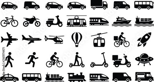 Transportation and Vehicle Icons Set for Travel Mobility and Logistics Design