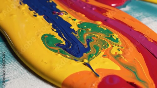 Abstract Art: Vibrant Colors Dripping and Mixing on Canvas Surface