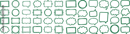 Collection of hand drawn speech bubbles and decorative frames for notes and comic book text boxes