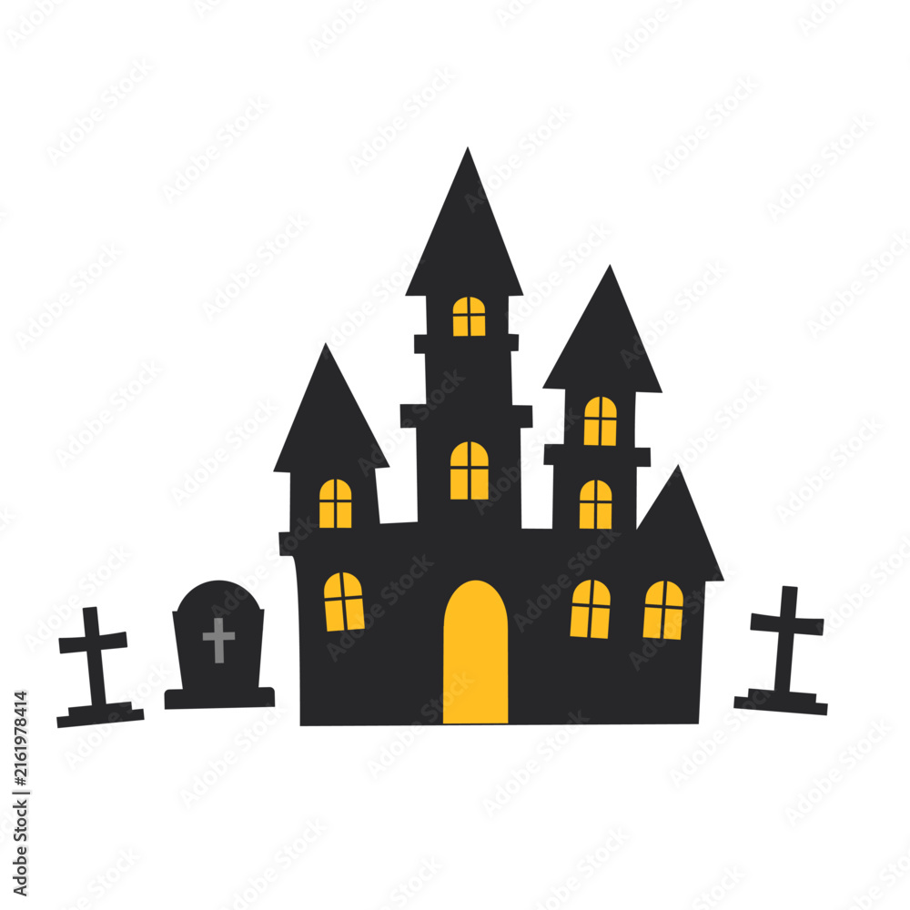 Fototapeta premium ハロウィン素材 ハロウィンの屋敷とお墓 ベクターイラスト