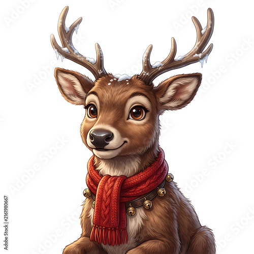 Charming Christmas Reindeer Character with Red Scarf