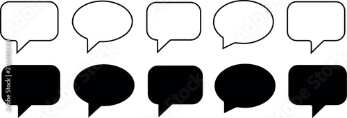 Speech bubble icon set. Chat balloon symbol. Simple pictograms for online conversation, message comment, dialogue bubble, feedback reply, contact communication and user interface design.