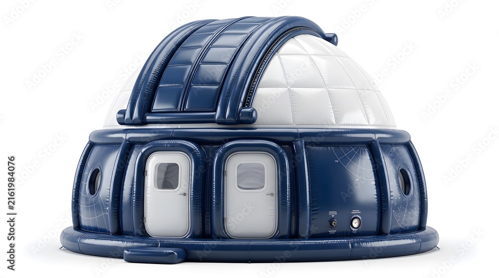 Fototapeta premium Futuristic inflatable space observatory dome with reflective metallic panels and modular design