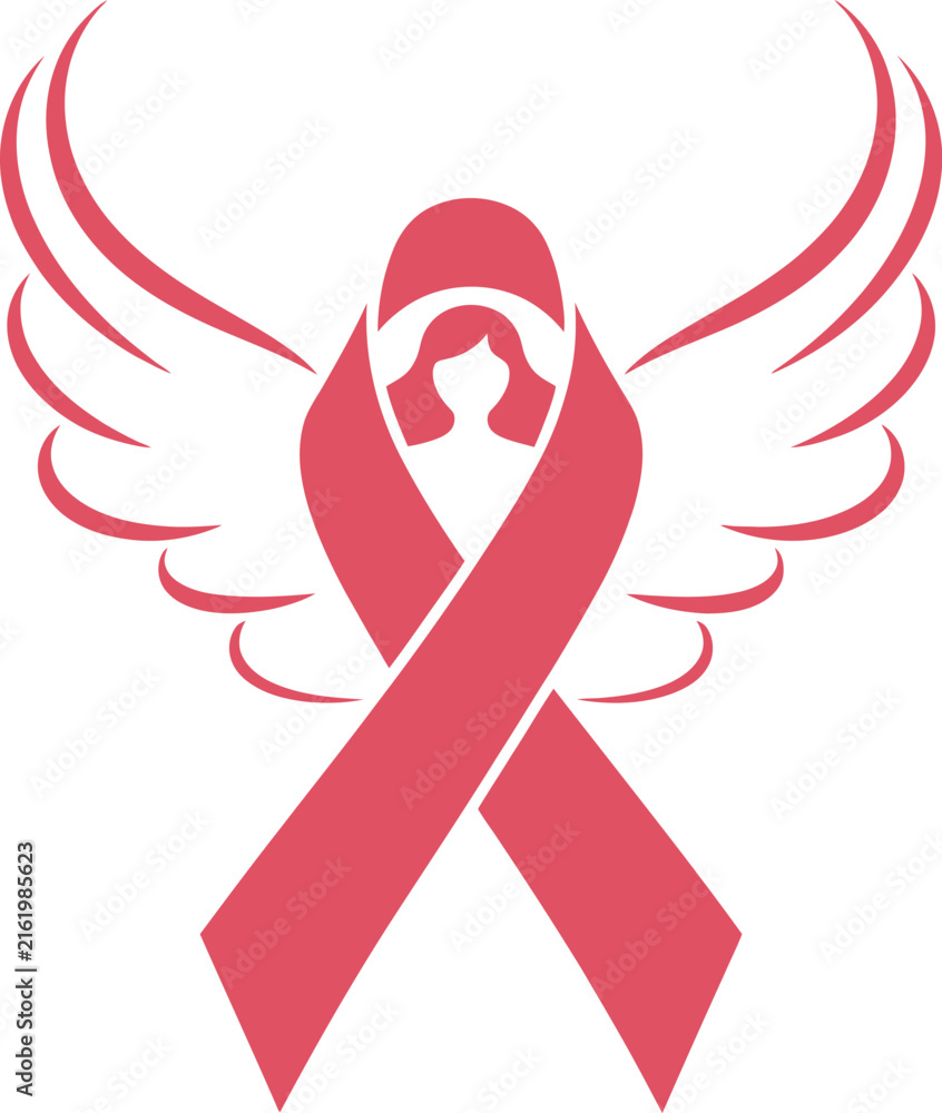 Fototapeta premium Pink ribbon angel icon