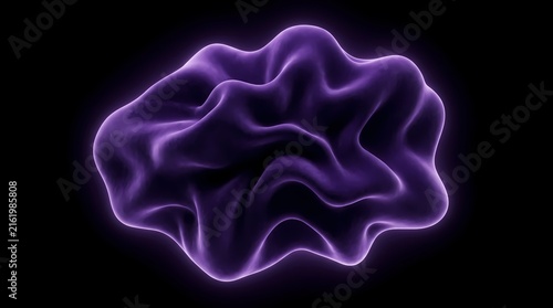 abstract digital art piece featuring a glowing violet organic blob with smooth undulating folds and soft neon-like luminescence isolated on a dark black background.