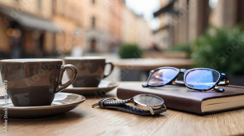 Morning coffee spot on the table at the cafe