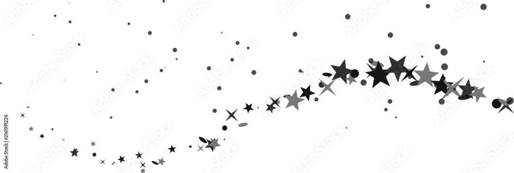 Obraz premium Abstract scattering of small dark stars and dots forming a dynamic wave pattern against a white background