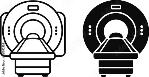 Mri scanner magnetic resonance imaging machine icon set for advanced medical radiology service.