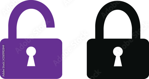 Purple and black padlock icons representing locked and unlocked security status