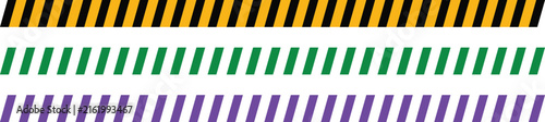 Set of colorful warning tape strips with diagonal stripes in black yellow green and purple