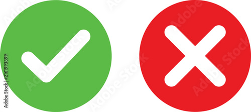 Green check mark and red cross mark symbols isolated on a white background