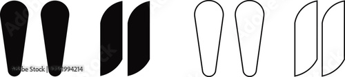 Set of black and white paddle shapes and curved banner icons for design projects