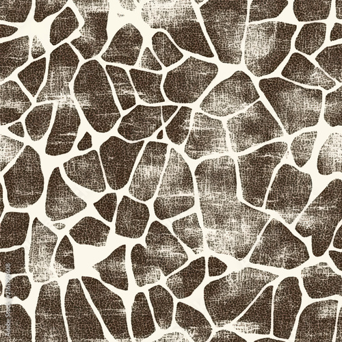 Abstract seamless pattern featuring irregular cracked stone-like shapes in warm brown and cream tones, creating a natural cellular texture inspired by marble, stone, and organic surfaces.