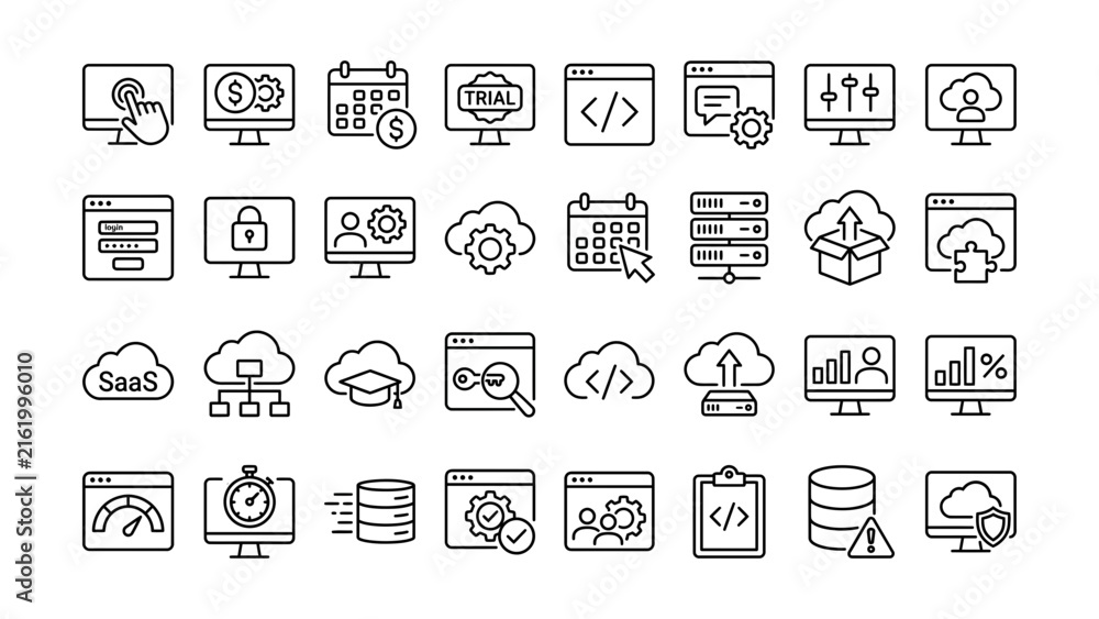 Fototapeta premium Collection of technology and software icons with transparent background designs