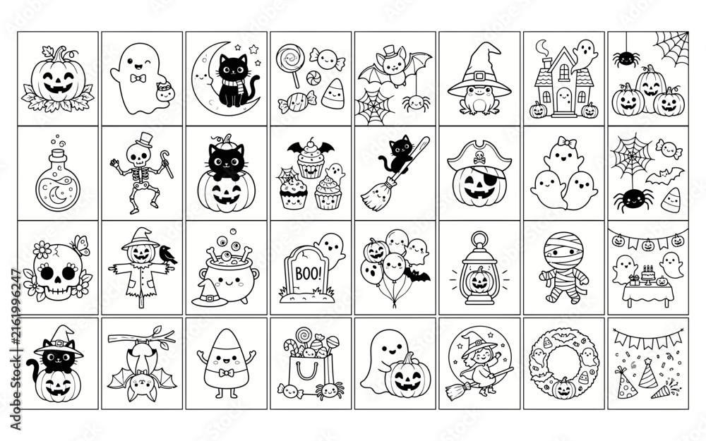 Obraz premium A collection of cute hand drawn black and white doodle illustrations for a fun festive halloween celebration design