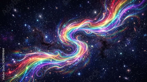 Vibrant Rainbow Nebula Swirls Through Starry Cosmos