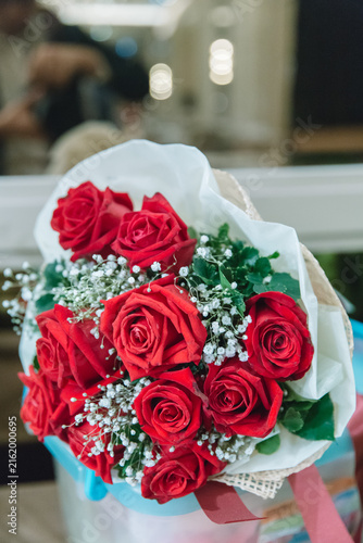 Konstfotografi Bouquet of Red Roses for Wedding Celebration, Romantic Bridal Flower Arrangement