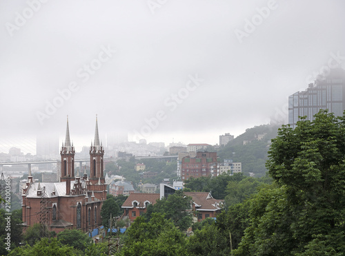 Photography Catholic Church of the Most Holy Mother of God in foggy Vladivostok