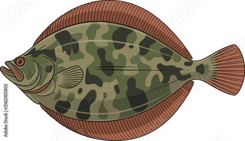 Foto A flounder fish showcasing its flattened body camouflage pattern animal vector on white background