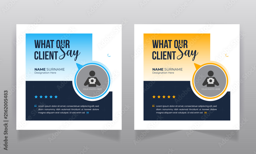 Naklejka premium Client testimonial social media post template with customer review