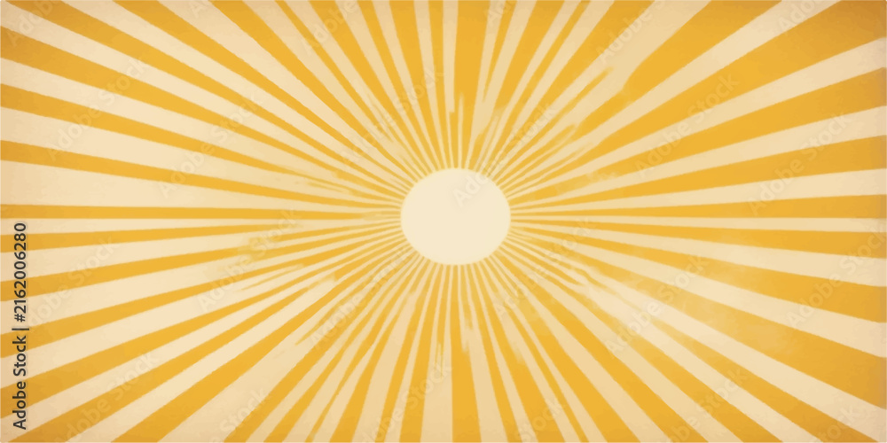 Fototapeta premium Sun Rays Background with Bright Yellow and Orange Sunburst, Radiating Light Beams, Vibrant Summer Sunshine, Dynamic Vector Illustration for Wallpaper Design