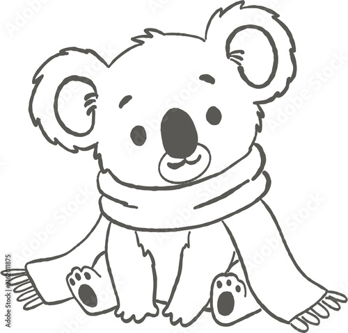 Canvas Print Cute koala with scarf sitting and smiling, adorable animal with big ears and sof