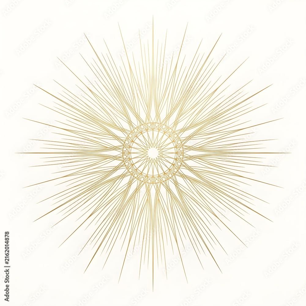 Fototapeta premium A minimalist, flat design illustration of a sunburst with alternating long and short rays in bright yellow, orange, and gold, clean edges, ultra-high resolution (8k), vivid flat colors, graphic art st