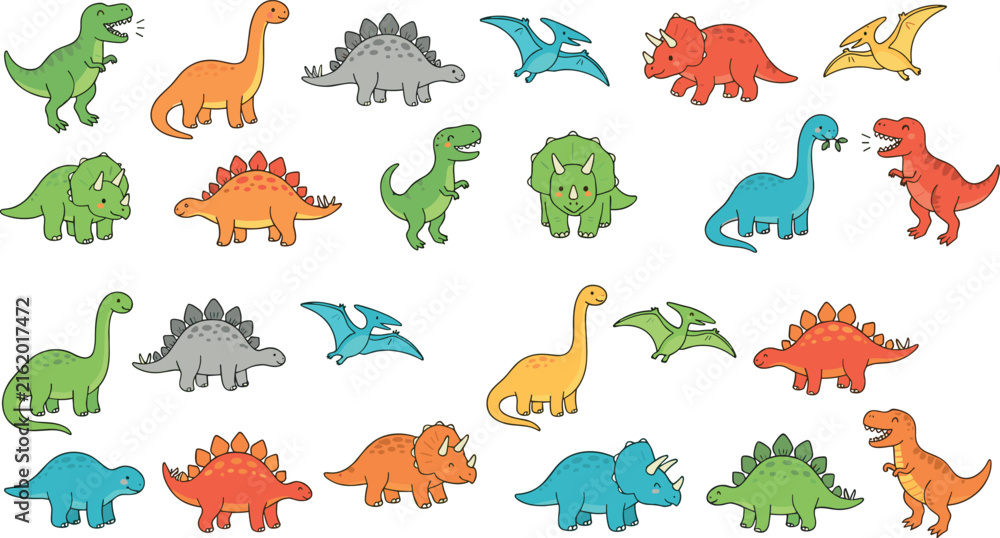 Obraz premium Cute Cute Dinosaur Vector Character Set for Kids Nursery Wall Art and Pattern Design