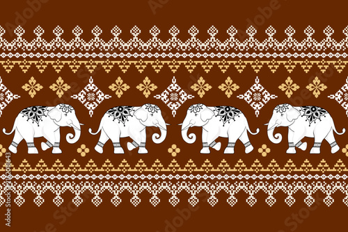 Thai ethnic traditional Asian elephant pattern illustration Damask Seamless Pattern Tribal Ethnic Elephant pattern,Thai elephant	
