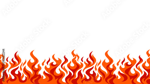 Bold orange flames form a fiery border against a white background, creating a dramatic heat motif.